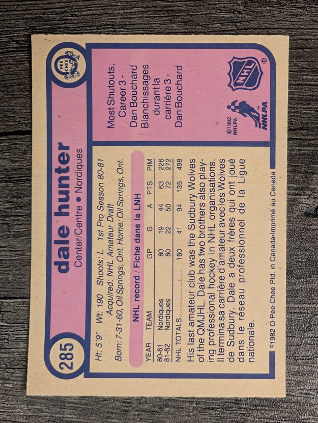 1982-83 O-Pee-Chee #285 Dale Hunter