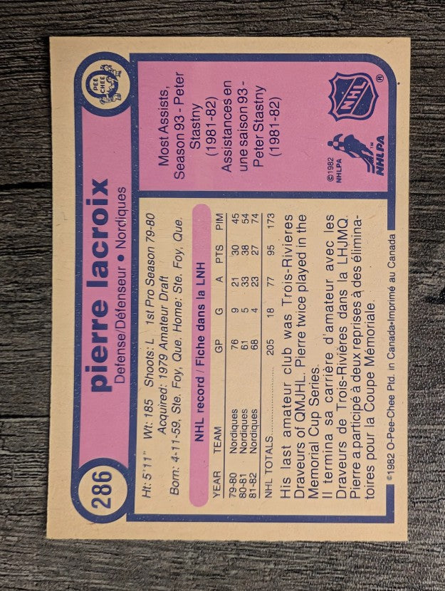 1982-83 O-Pee-Chee #286 Pierre Lacroix