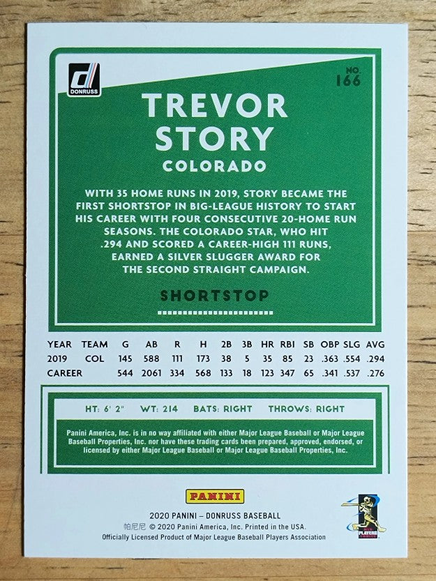 2020 Donruss Yellow #166 Trevor Story