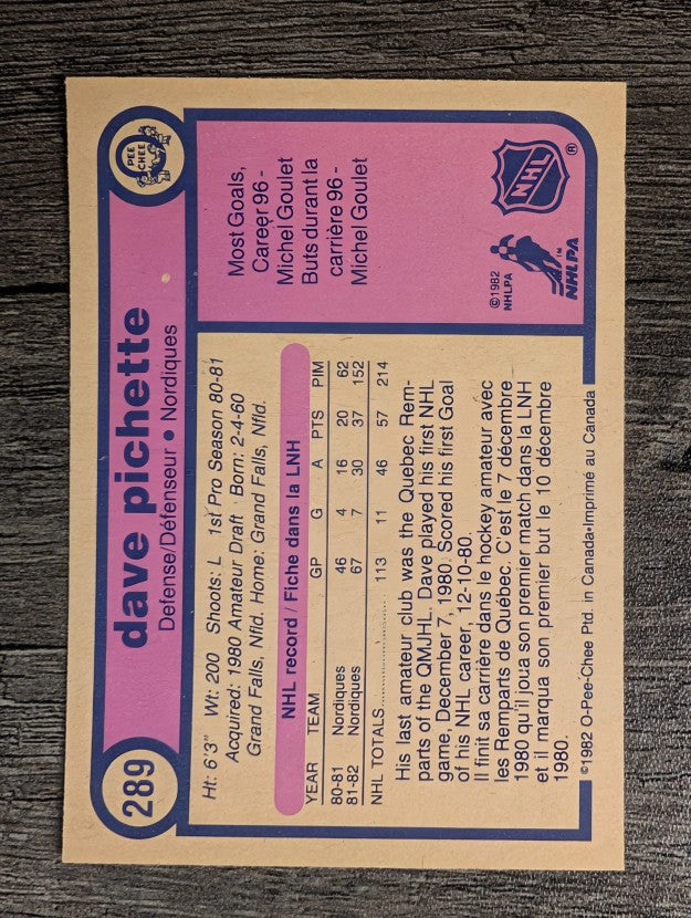 1982-83 O-Pee-Chee #289 Dave Pichette