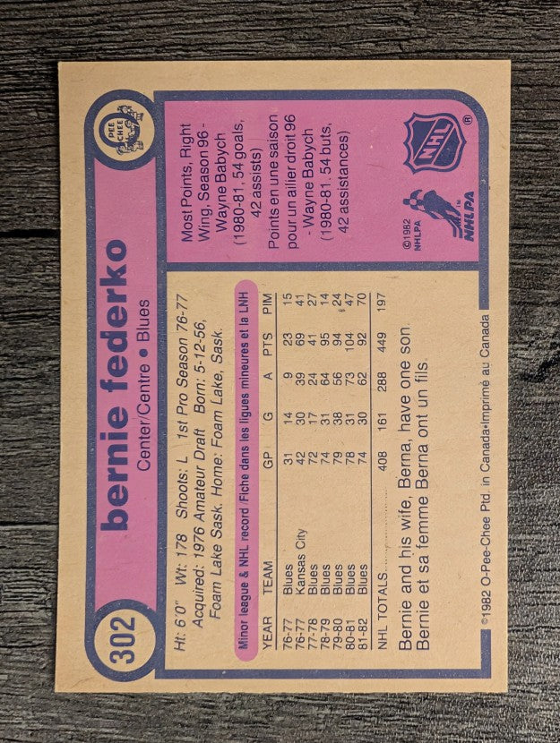 1982-83 O-Pee-Chee #302 Bernie Federko