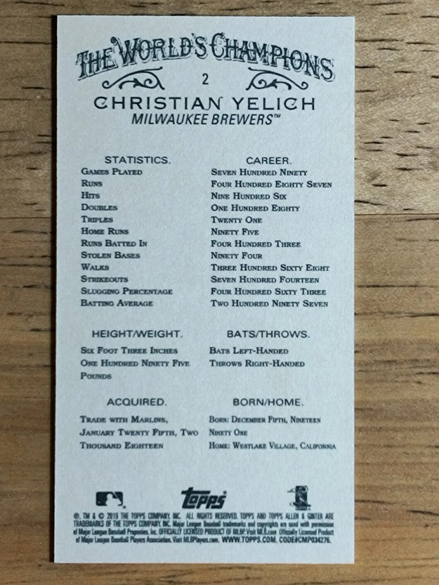 2019 Topps Allen and Ginter Mini #2 Christian Yelich