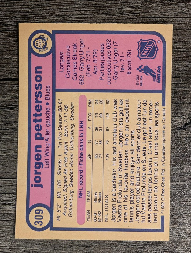 1982-83 O-Pee-Chee #309 Jorgen Pettersson