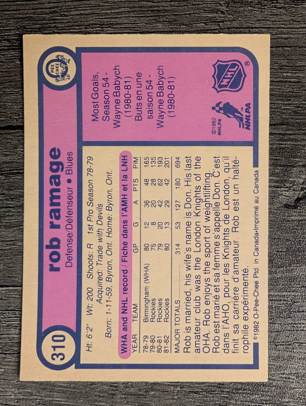 1982-83 O-Pee-Chee #310 Rob Ramage