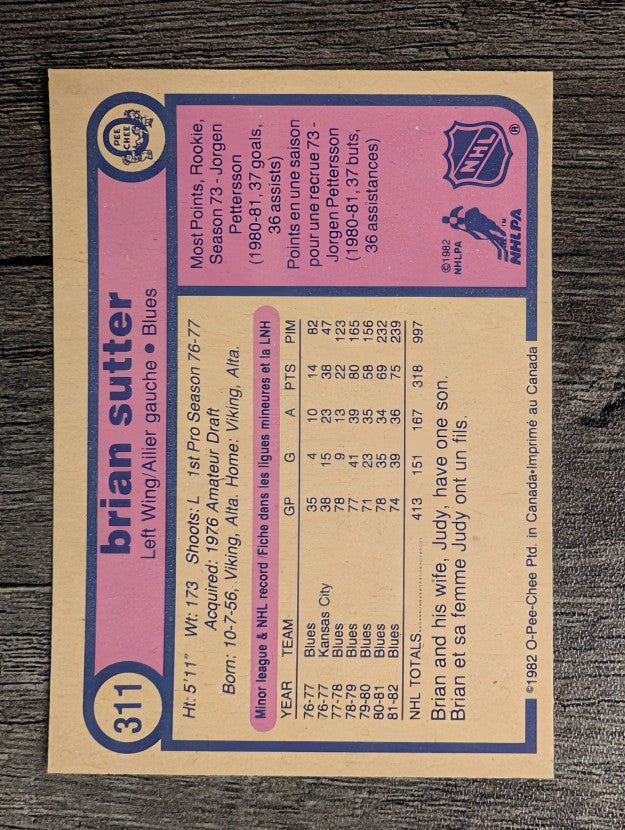 1982-83 O-Pee-Chee #311 Brian Sutter