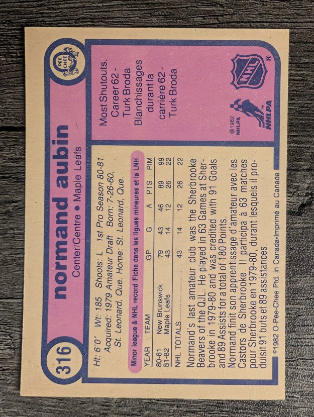 1982-83 O-Pee-Chee #316 Normand Aubin RC