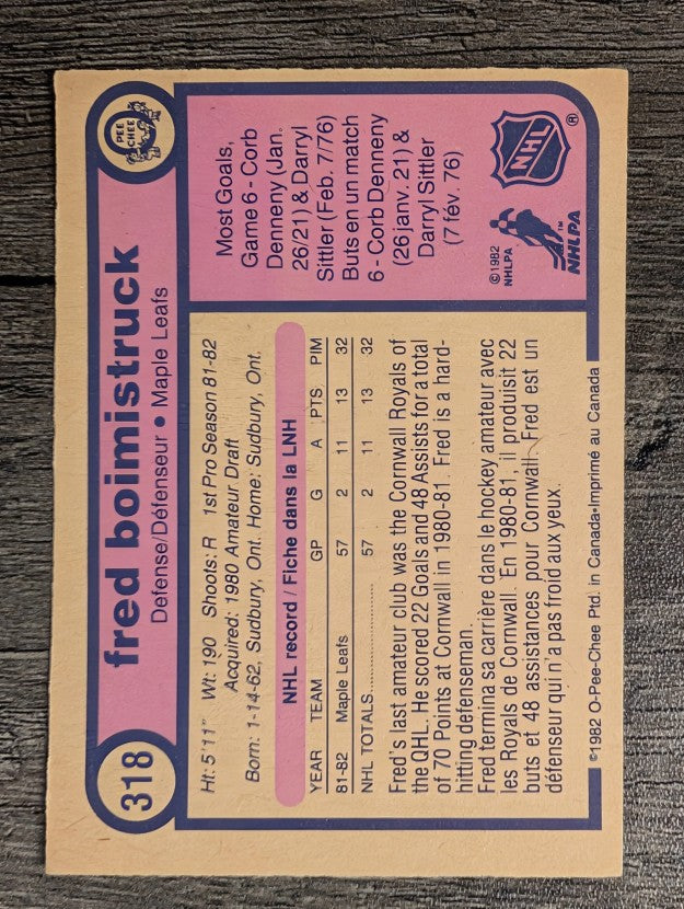1982-83 O-Pee-Chee #318 Fred Boimistruck RC