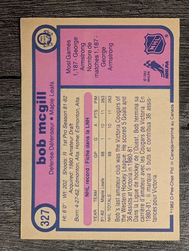 1982-83 O-Pee-Chee #327 Bob McGill RC