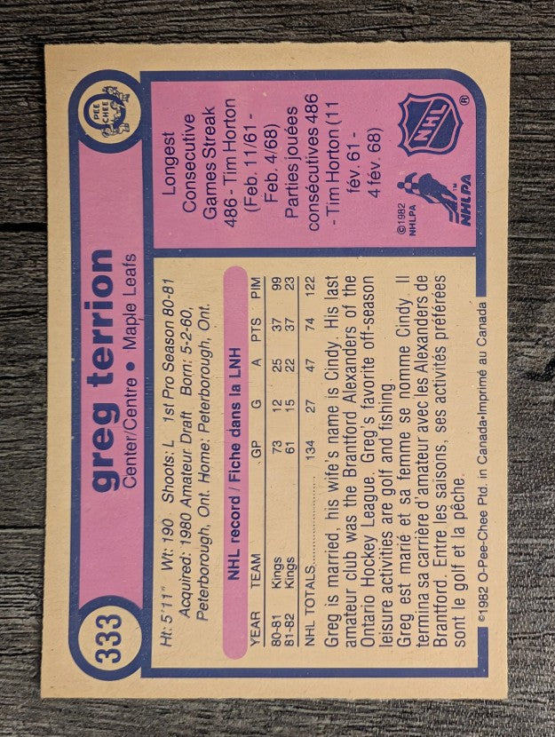 1982-83 O-Pee-Chee #333 Greg Terrion