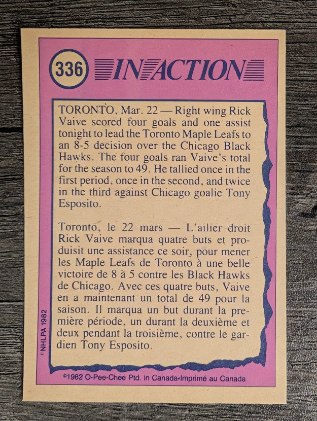 1982-83 O-Pee-Chee #336 Rick Vaive IA