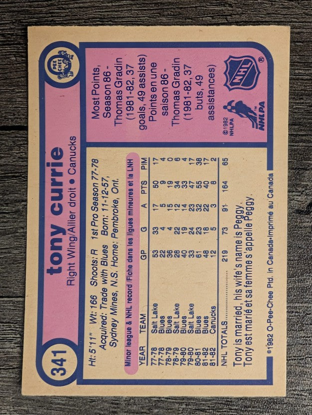 1982-83 O-Pee-Chee #341 Tony Currie