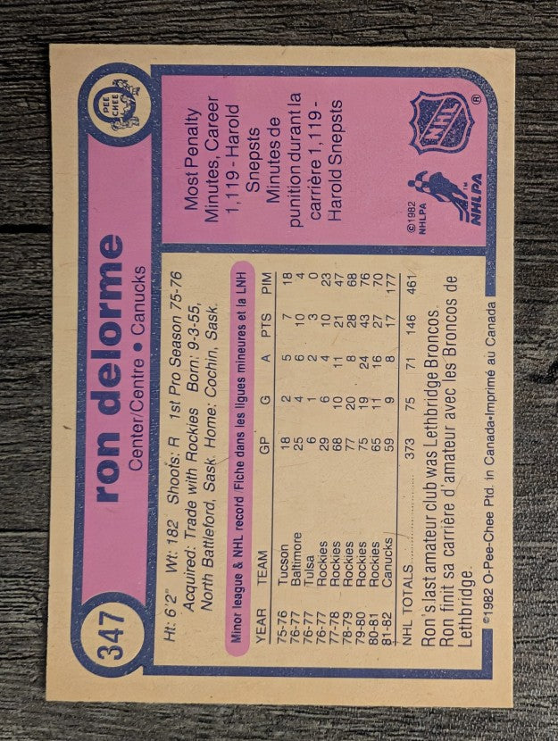 1982-83 O-Pee-Chee #347 Ron Delorme