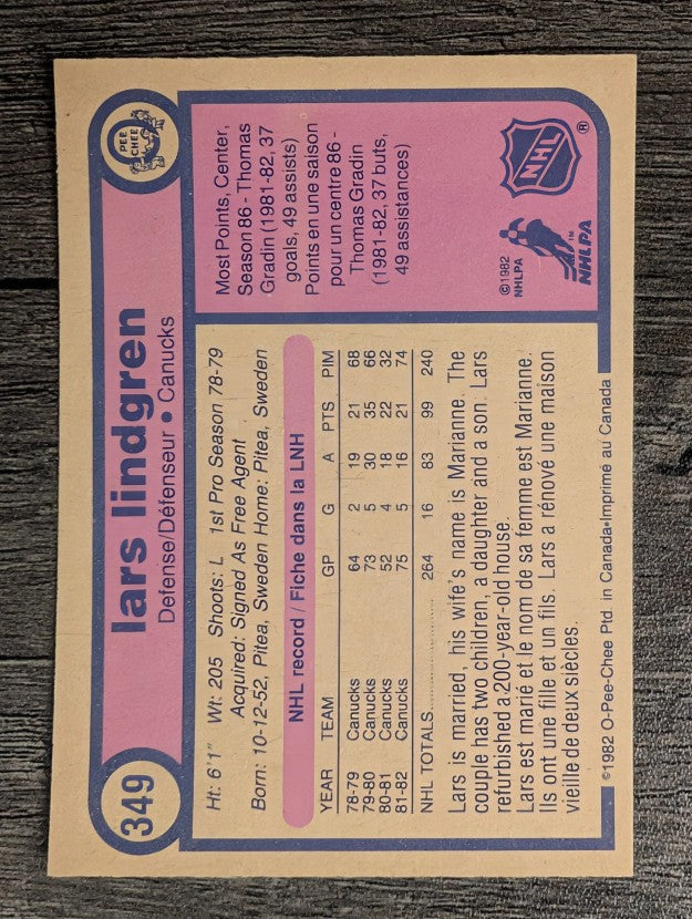 1982-83 O-Pee-Chee #349 Lars Lindgren