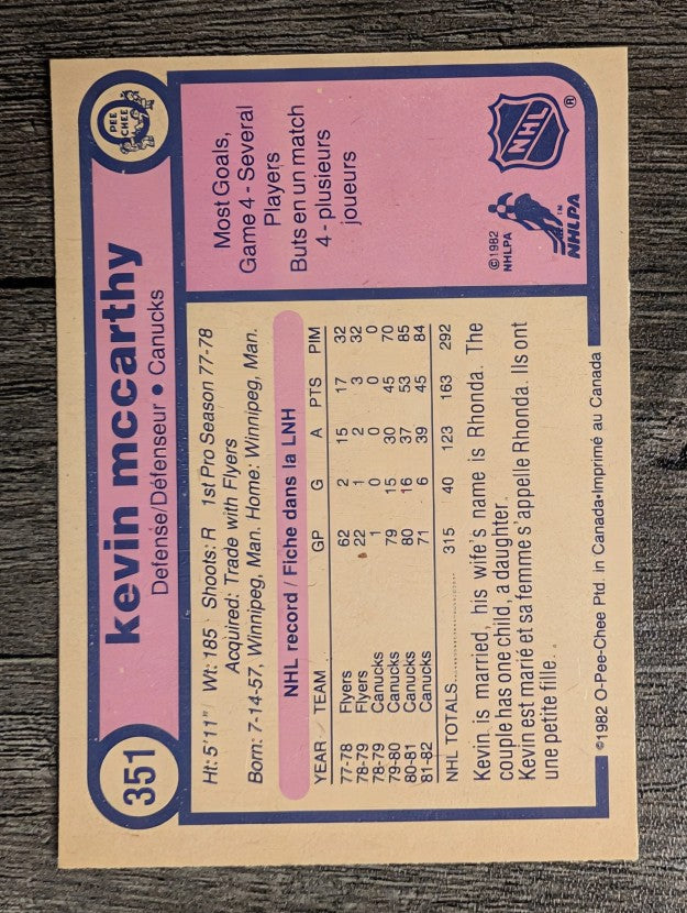 1982-83 O-Pee-Chee #351 Kevin McCarthy