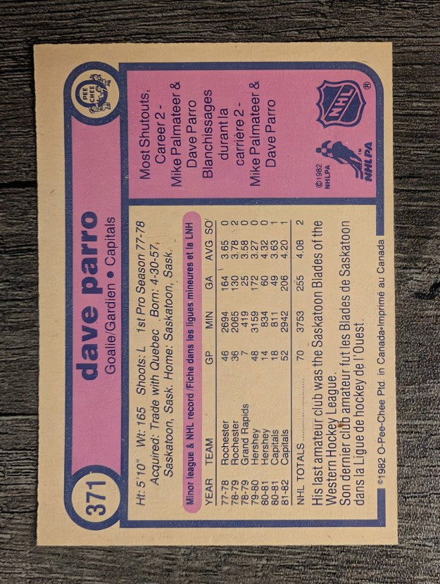 1982-83 O-Pee-Chee #371 Dave Parro RC