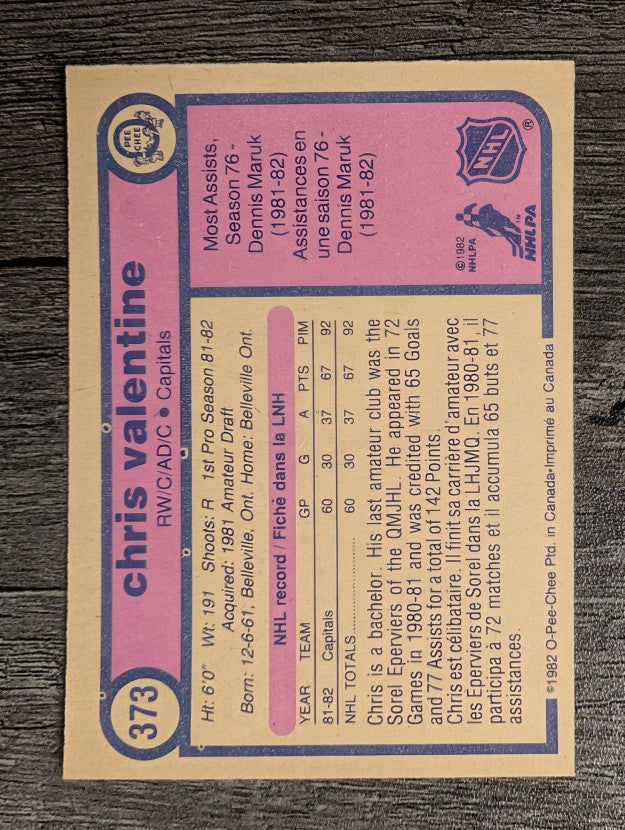 1982-83 O-Pee-Chee #373 Chris Valentine RC