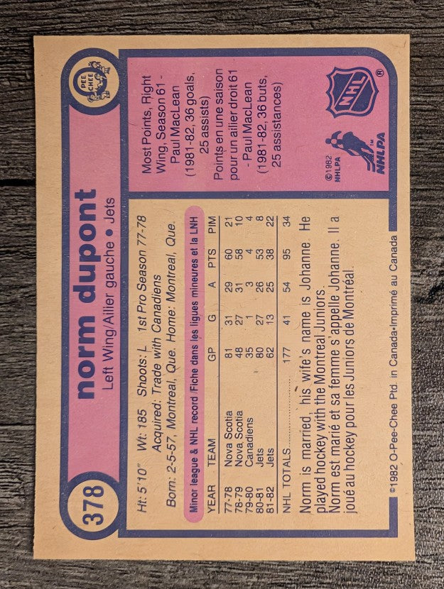 1982-83 O-Pee-Chee #378 Norm Dupont