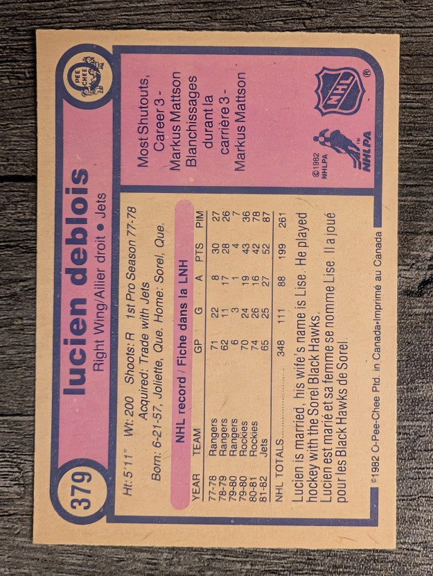 1982-83 O-Pee-Chee #379 Lucien DeBlois