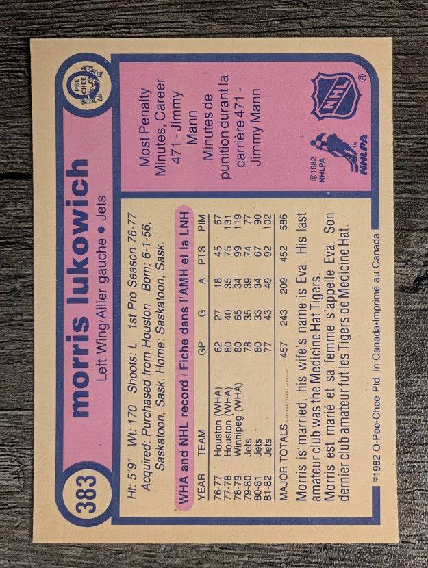 1982-83 O-Pee-Chee #383 Morris Lukowich