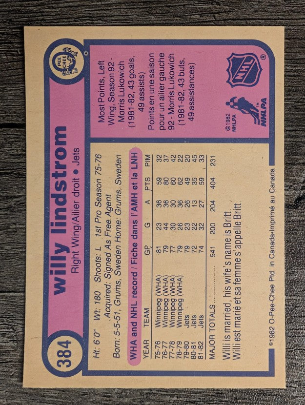 1982-83 O-Pee-Chee #384 Willy Lindstrom