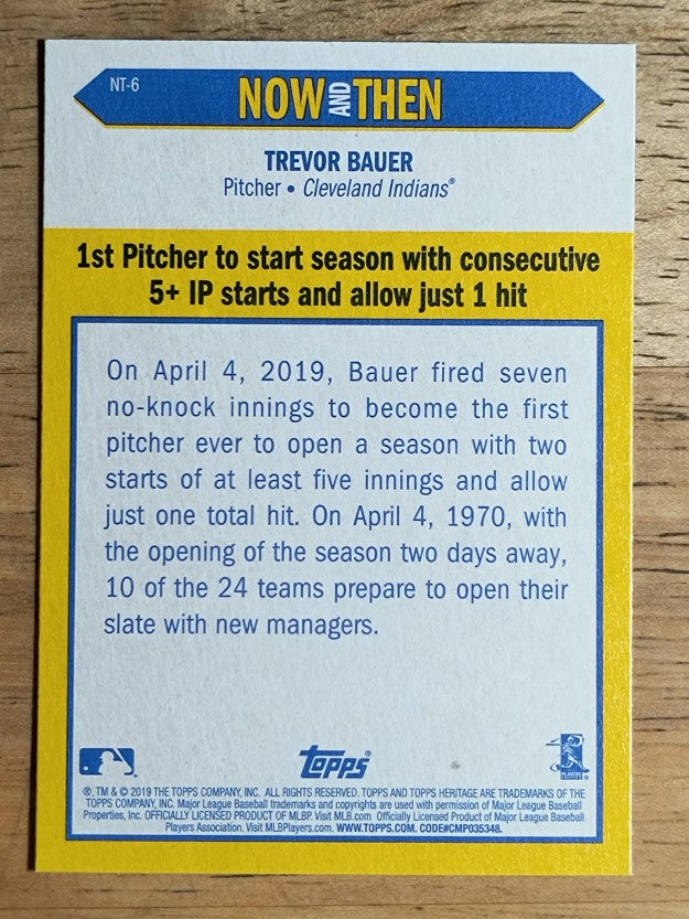 2019 Topps Heritage Now and Then #NT6 Trevor Bauer