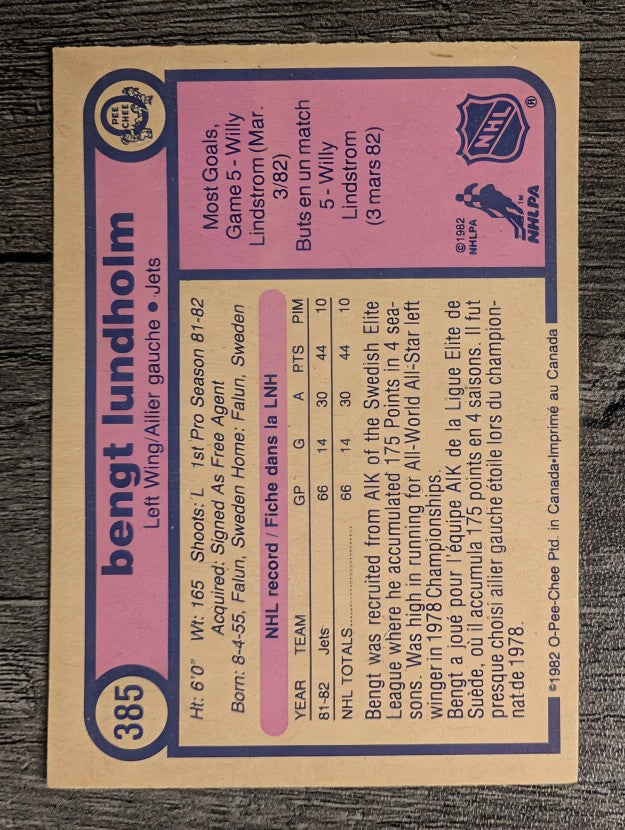 1982-83 O-Pee-Chee #385 Bengt Lundholm RC