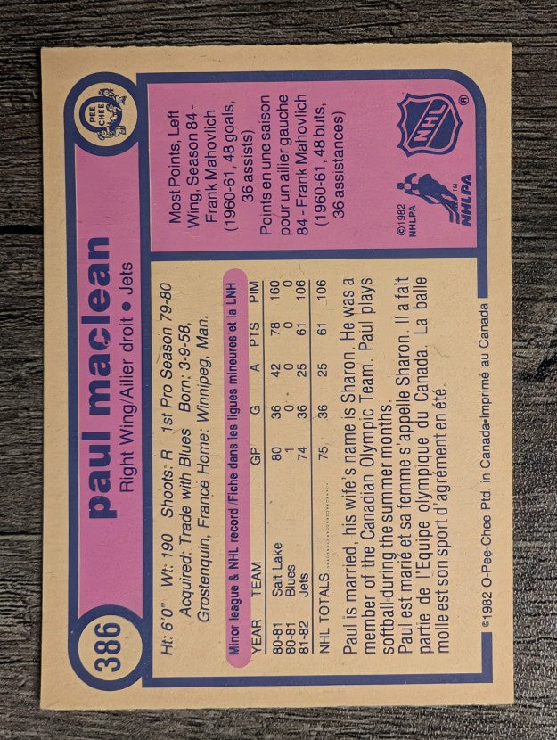 1982-83 O-Pee-Chee #386 Paul MacLean RC
