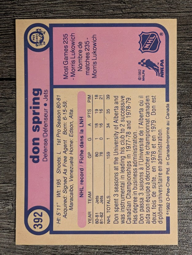 1982-83 O-Pee-Chee #392 Don Spring