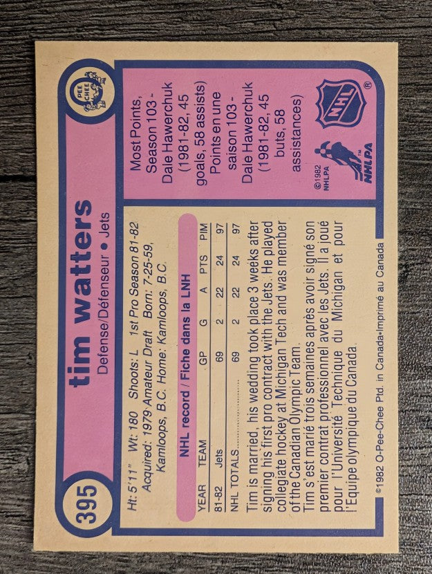 1982-83 O-Pee-Chee #395 Tim Watters RC