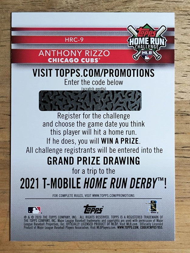 2020 Topps Home Run Challenge Code Cards #HRC9 Anthony Rizzo