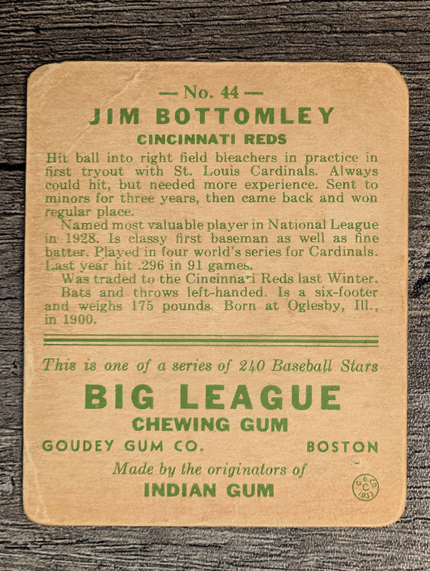 1933 Goudey #44 Jim Bottomley RC (POOR)