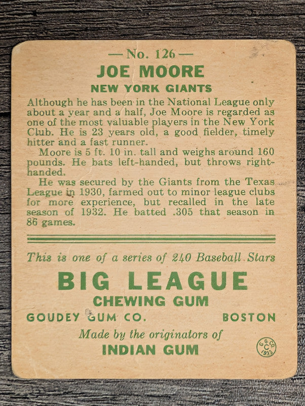1933 Goudey #126 Joe Moore BAT RC (GOOD)