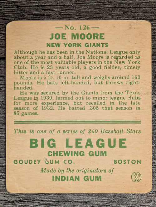 1933 Goudey #126 Joe Moore BAT RC (GOOD)