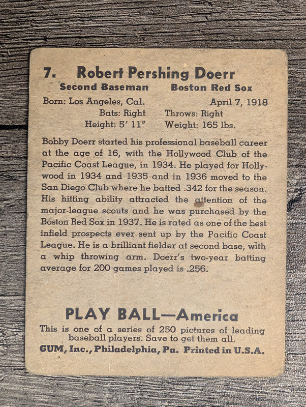 1939 Play Ball #7 Bobby Doerr RC (VG)