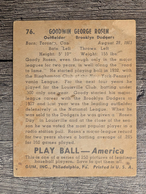 1939 Play Ball #76 Goody Rosen RC (POOR)