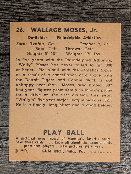 1940 Play Ball #26 Wally Moses (EX)