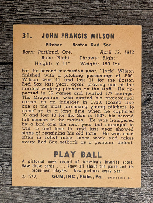 1940 Play Ball #31 Jack Wilson (EX)