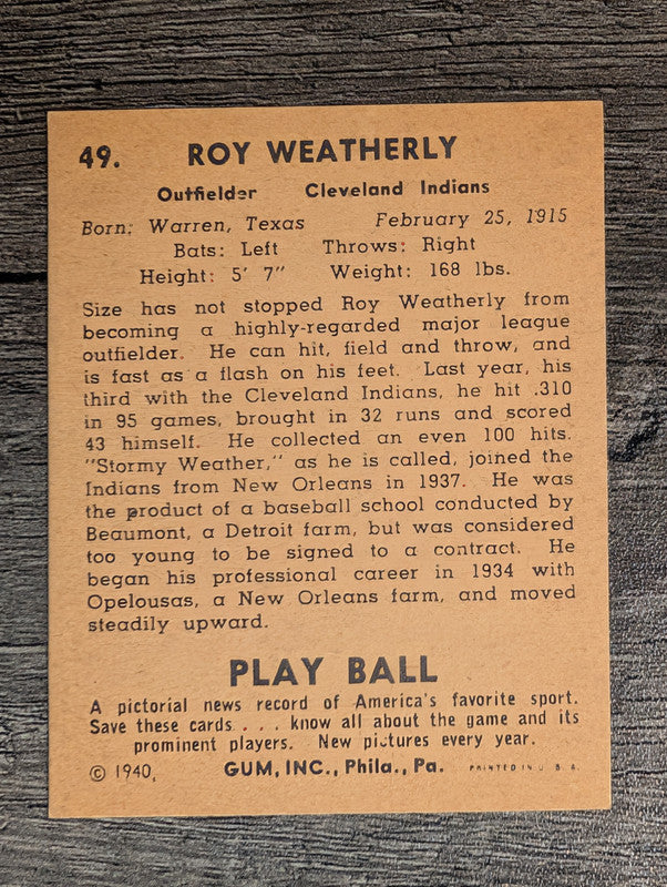 1940 Play Ball #49 Stormy Weatherly (EX)