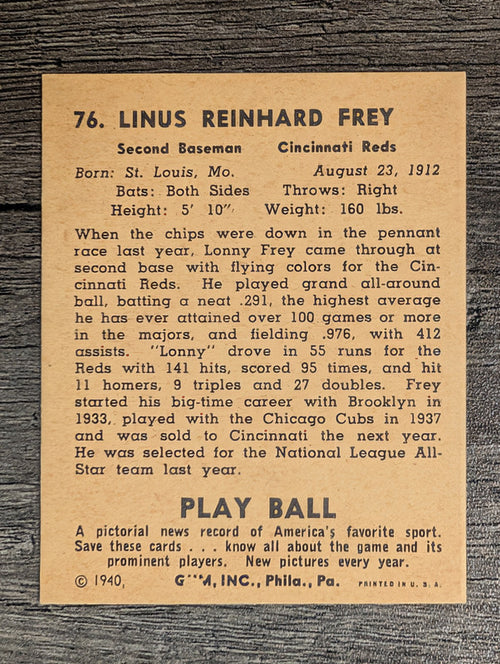 1940 Play Ball #76 Lonny Frey (EX)