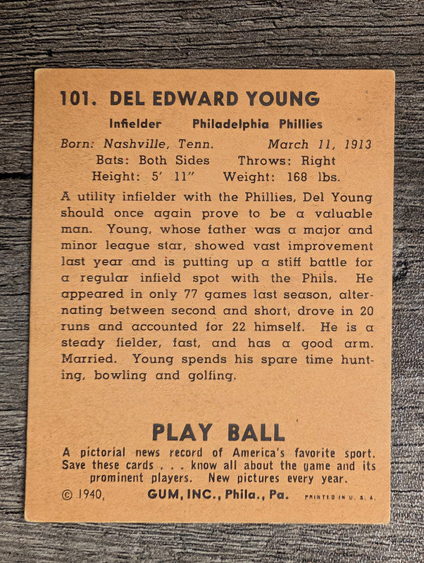1940 Play Ball #101 Del Young (VG)