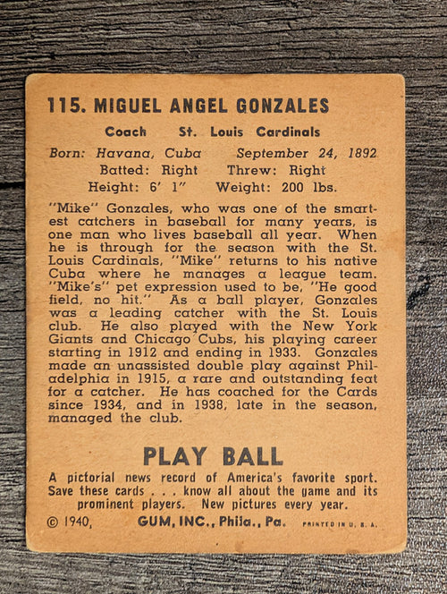 1940 Play Ball #115 Mike Gonzalez CO (VG)