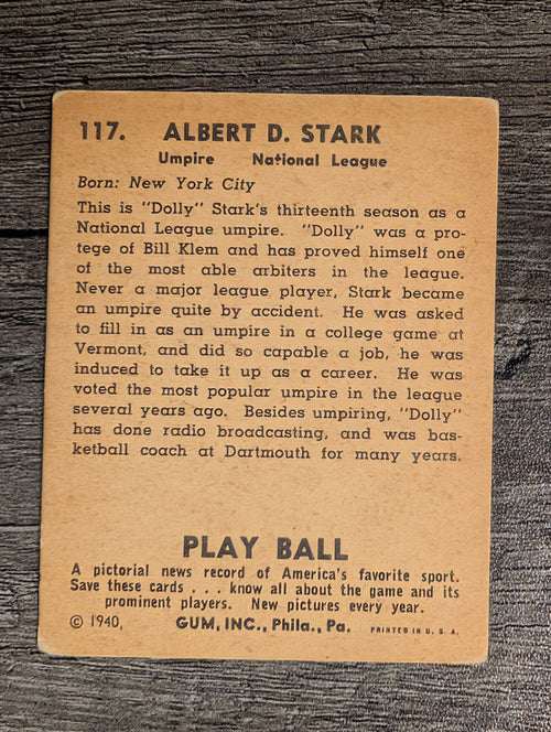 1940 Play Ball #117 Dolly Stark UMP (VG)