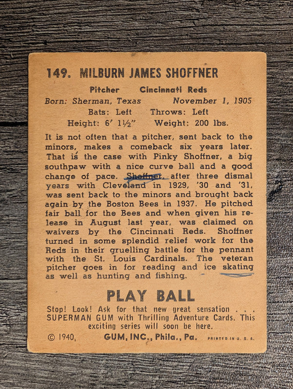 1940 Play Ball #149 Pinky Shoffner (GOOD)