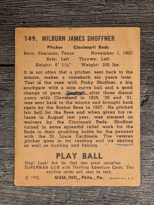 1940 Play Ball #149 Pinky Shoffner (GOOD)