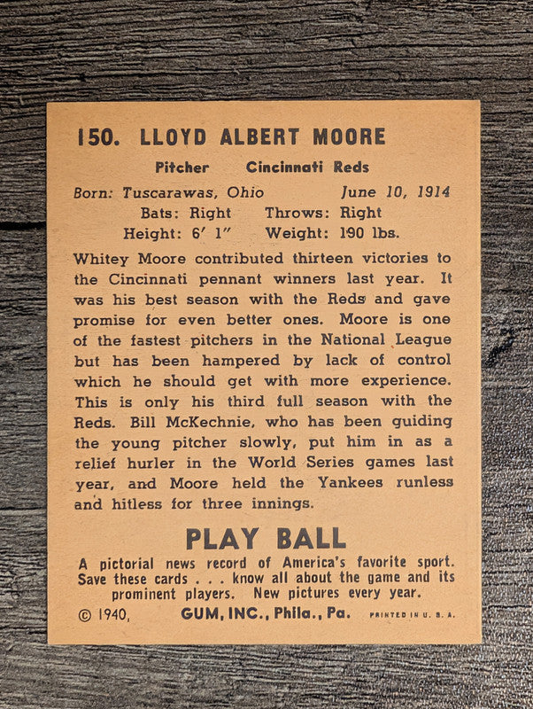 1940 Play Ball #150 Whitey Moore (EX)