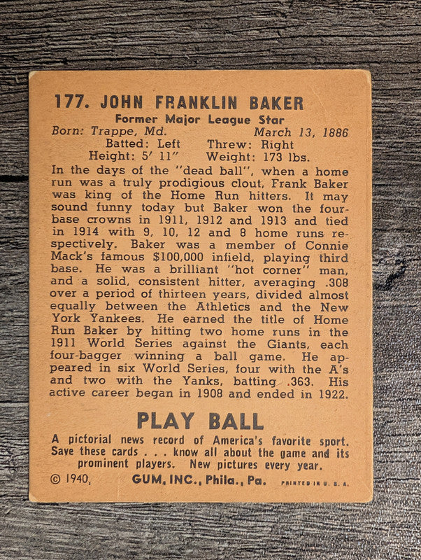 1940 Play Ball #177 Frank Baker (VG)
