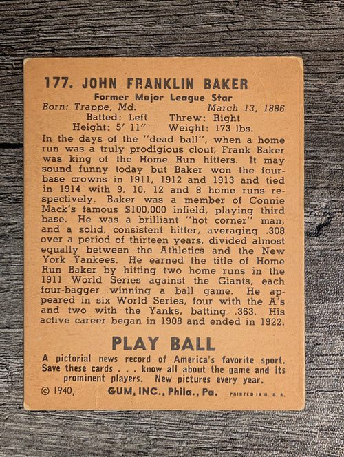 1940 Play Ball #177 Frank Baker (VG)