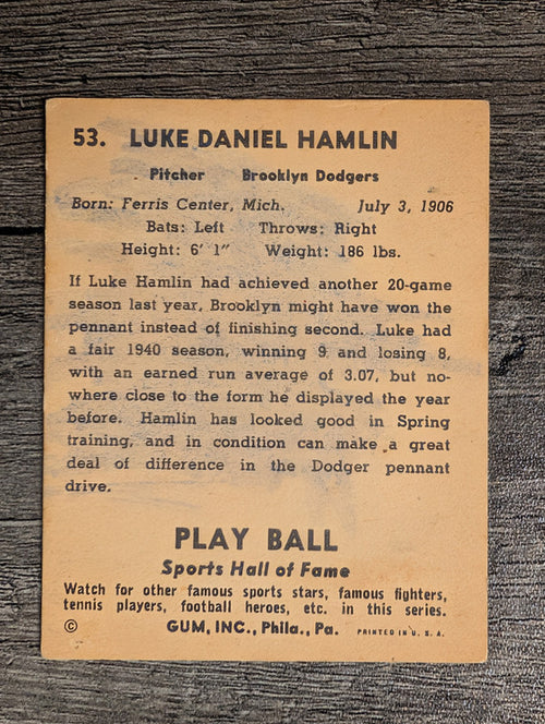 1941 Play Ball #53 Luke Hamlin (POOR)
