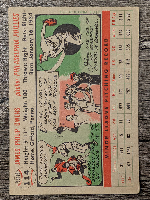 1956 Topps #114 Jim Owens Low Grade