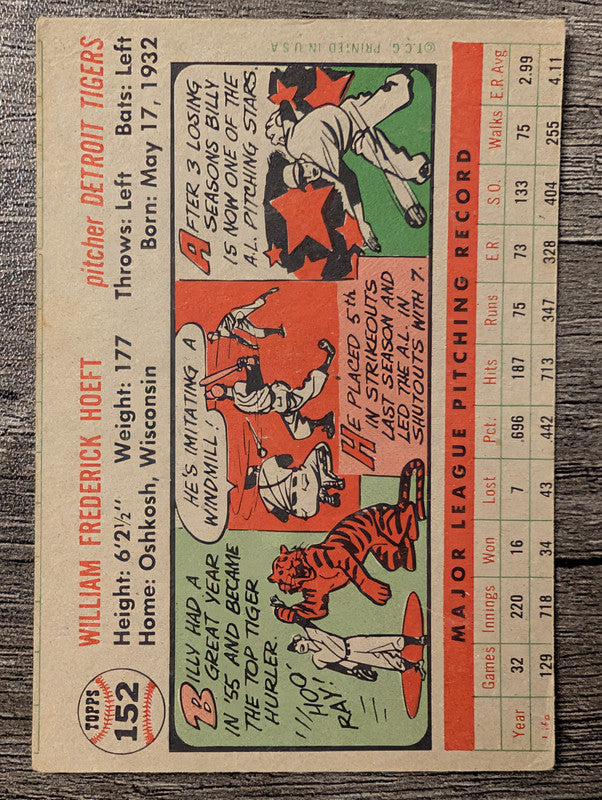1956 Topps #152 Billy Hoeft Low Grade